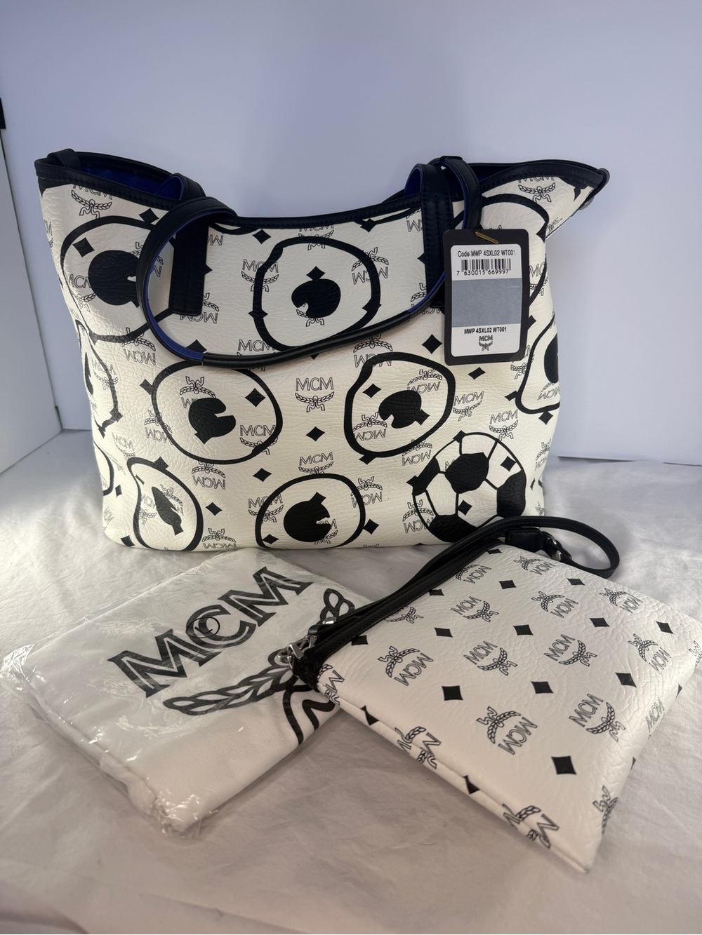 MCM White "München Cute Monsters" World Cup Limited Edition Tote Bag NWT